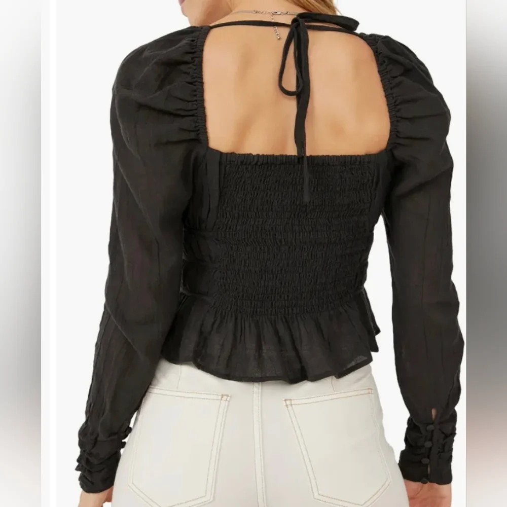 Free People Black soft cotton‎ gauze Long Sleeve Smocked Top